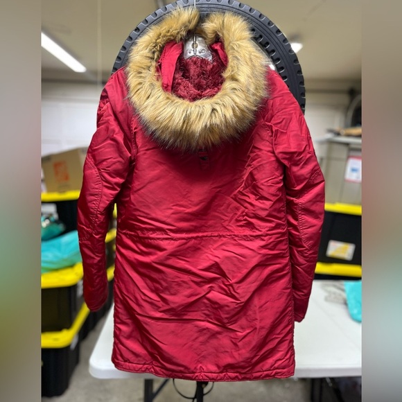 Alpha Industries Faux Fur Hood N-3B Parka – Red Reversible Nylon - Picture 8 of 13